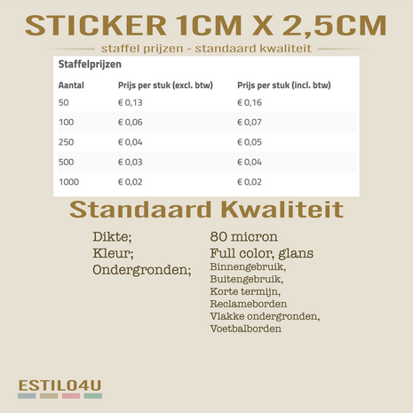 Standaardkwaliteit sticker 1cm x 2,5cm