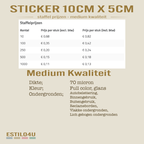 Medium kwaliteit sticker 10cm x 5cm