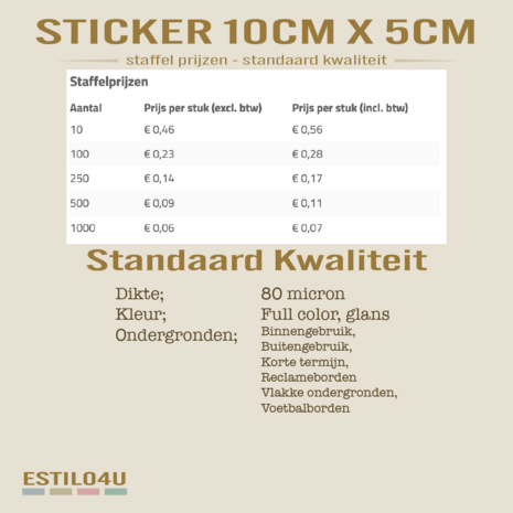 Standaardkwaliteit sticker 10cm x 5cm