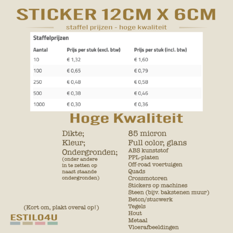 Hoge kwaliteit Sticker 12cm x 6cm