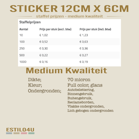 Medium kwaliteit sticker 12cm x 6cm